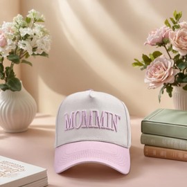 Vintage Two-Tone Women's Baseball Cap, Mommin Trucker Hat for Women & Men, Adjustable Baseball Cap, Mother Day Ponytail Hat for Running, Gym, Fashion, Office and Outdoor Pink