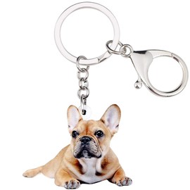 WEVENI Acrylic French Bulldog Key Ring Pet Keychain Jewellery for Women Girls Bag Car Wallet Charms, brown
