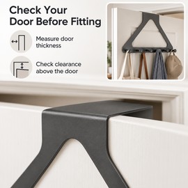 Over-the-Door Hook Rack - 6 Aluminum Hooks for Coats, Hats, and Bags, Available in Gun Grey or Black