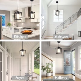 JIAYASHOUS Black Pendant Lights Kitchen Island, 1-Light Light Fixtures, Farmhouse Island Lighting,Lantern Pendant Light for Hallway Foyer Dinning Room with Clear Glass Shade, Adjustable Height