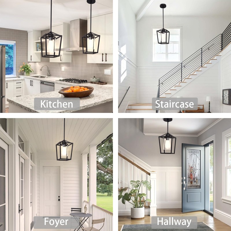 JIAYASHOUS Black Pendant Lights Kitchen Island, 1-Light Light Fixtures, Farmhouse