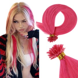 RUNATURE Real Hair Bonding Extensions, Pink, Keratin, Remy Real Hair U Tip Hot Pink Extensions, Human Hair, Keratin Hair Extensions, Real Hair Fusion Extensions, 35 cm, 20 g, 25 Strands