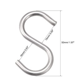 sourcing map S Hooks 1.97" Long Stainless Steel Hanger for Hanging Objects in Kitchen, Garden, Bathroom, Garage 16Pcs