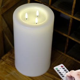 NONNO&ZGF Outdoor XL 6" x 11" Large Flameless Candles with Remote .Rainproof Waterproof LED Battery Operated .Flickering Pillar CANDLES-3-C Batteries Runs 500hours (Not Included)