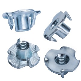 1/4"-20 T-Nuts (100 Pack), T-Nut 4 Pronged Tee Nut Zinc Plated Steel, Durable Threaded Insert Tee Nut for Wood, Rock Climbing Holds, Cabinetry,Furniture (1/4)