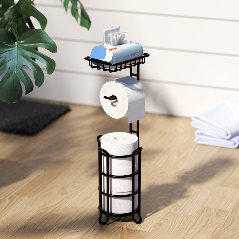 Toilet Paper Holder Stand Tissue Paper Roll Dispenser with Shelf