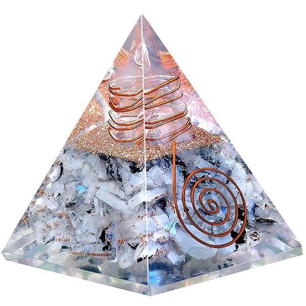 Rainbow Moonstone Orgonite Pyramid for Joy, Intuition and Spiritual Awareness