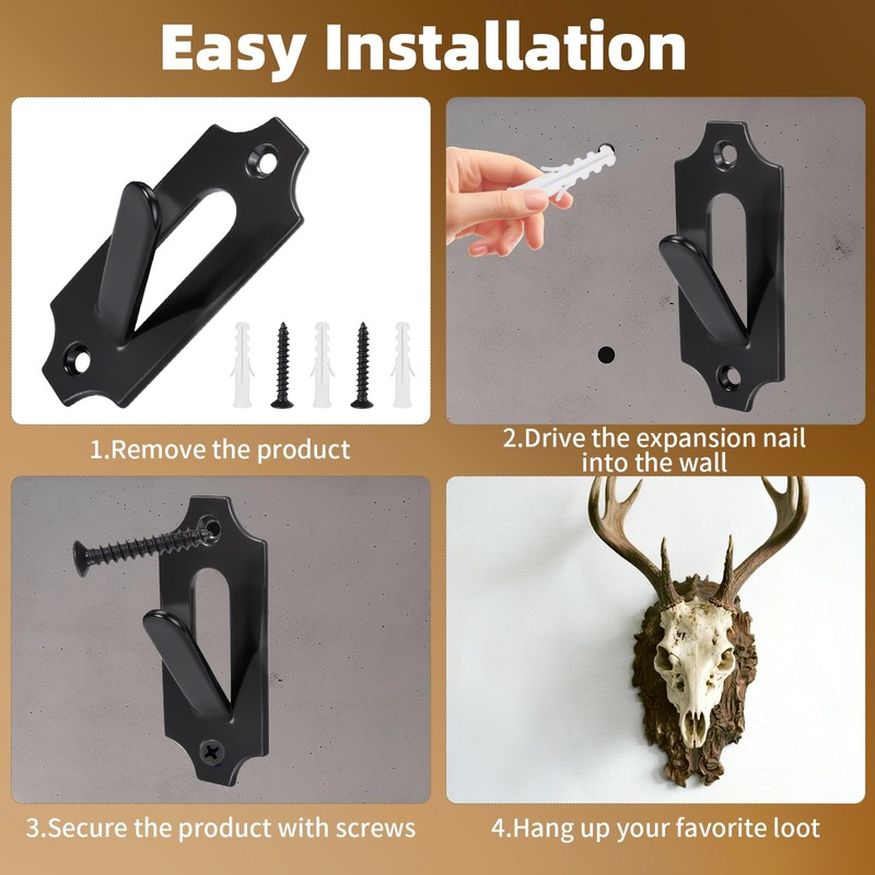 3 Pack European Deer Skull Mount Hanger, Stainless Steel/Wall Mount/Easy