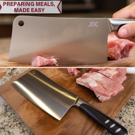 LDC Meat Cleaver Heavy-Duty 7" Inch Knife - High-Carbon Stainless Steel Chef Knife for Meat and Vegetables - Butcher Bone Cutting Knife for Home and Restaurant Use