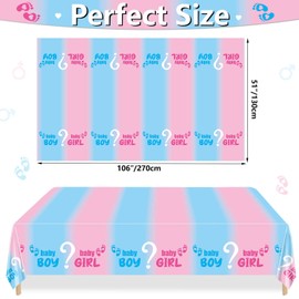 XJLANTTE 4Pcs Gender Reveal Tablecloth - Gender Reveal Table Decorations Rectangular Pink and Blue Table Cover for Baby Shower Decorations, Boy or Girl Gender Reveal Party Supplies, 51 x 106 Inch