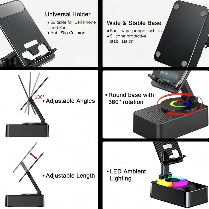 Wireless Audio Bluetooth Speaker 5in1 Phone Holder Emergency Rechargeable withColorful