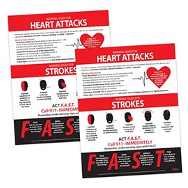 Symptoms of Heart Attack and Stroke Posters (2 Pack) - Laminated, 17 x 22 inches - FAST Stroke & Heart Attack Signs - Workplace Health and Safety Poster