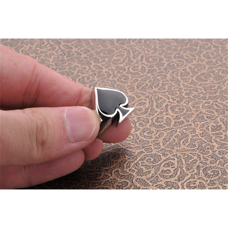 Men's Women's Poker Spade Ace Ring Black Silver Size 7