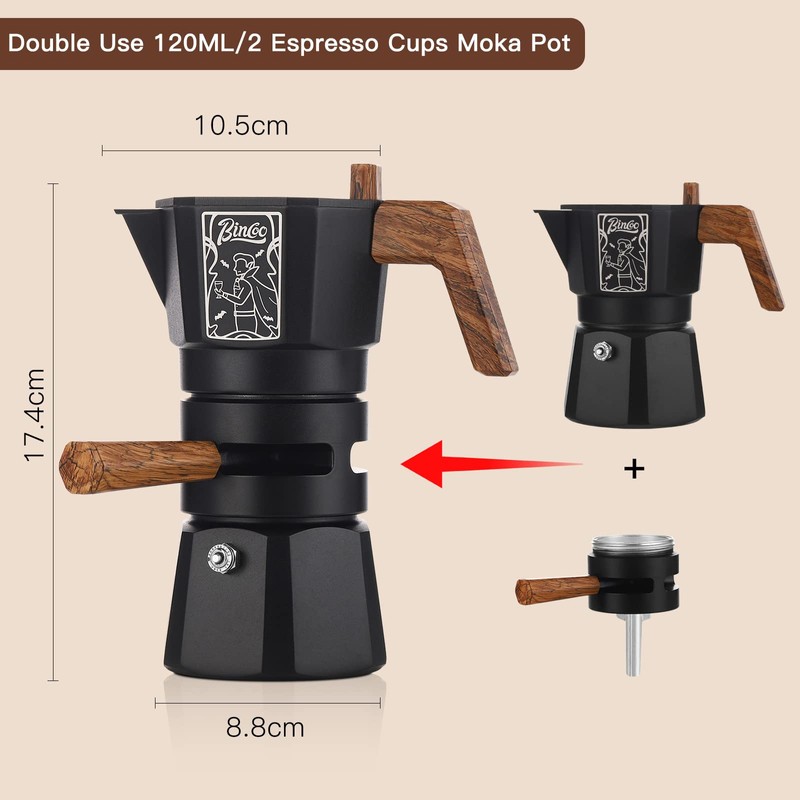 Bincoo 120ML Stovetop Espresso Maker Double Valve Moka Pot with