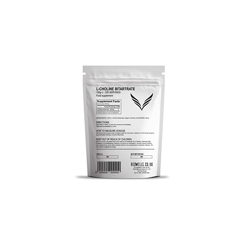 Choline Bitartrate Powder REDWELLS Cognitive Enhancer GMO Free Vegan -