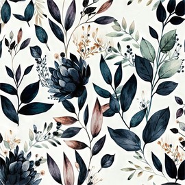 MuralPeel Dark Blue/Yellow Leaf Floral Vintage Ink Navy Plant Peel and Stick Wallpaper Easy Peel Off Self Adhesive Removable Stick on Wall Paper for Kitchen Cabinet Renter Friendly