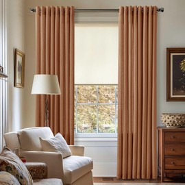 Terracotta Rust Colored Linen Curtains for Bedroom Window Grommet Top Light Filtering Privacy Drapes Fall Cozy Rustic Western Home Decor Linen Boho Curtains for Living Room 52x102 Inches 2 Panels