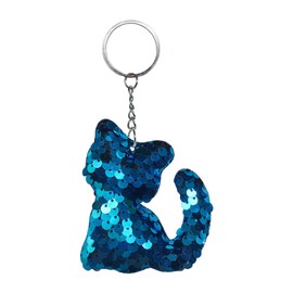LHDOS Sparkly Kitty Sequin Car Keychain, Glitter Cat Key Chain Keyring Holder for Party Favors, Cute Animal Hanging Decoration Presents for Women Girls (Blue)