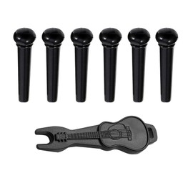 Acoustic Guitar Bridge Pins Pegs-6pcs with 1pc Bridge Pin Puller Remover (Black-Black Top)