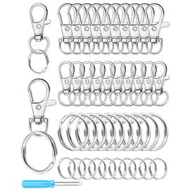 FIVEIZERO 60PCS Silver Swivel Snap Hooks and Key Rings Kit, 30PCS Keychain Clip Hooks, Lobster Clasps, 30PCS Key Chain Rings, KeyRings for Crafts, Jewelry Making and DIY