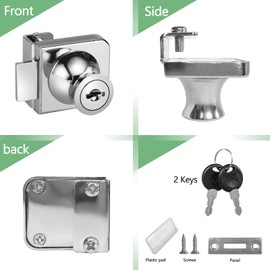 Zinc Alloy Jewelry Cabinet Lock - Glass Door Lock, Single Door, 2 Keys for 0.21-0.31inch Glass, Silver (1 pcs, A407)