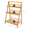 COSTWAY Bamboo Plant Stand, Foldable Multifunctional Flower Display Ladder Shelf,