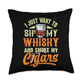 Generic I Just Want to Sip My Whisky and Smoke My Cigars Vintage Throw Pillow, 18x18, Multicolor