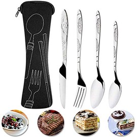 Juego de Cubiertos de Acero Inoxidable, Juego de Cubiertos de vajilla con Cuchara, Cuchillo y Tenedor, Juego de Cubiertos Reutilizables de Viaje para 