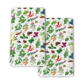 Cute Herbs Botanic Kitchen Dish Towels Set of 2, Funny Plants Tea Towels for Kitchen Bar Farmhouse Decor Housewarming Gifts, Soft Absorbent Hand Drying Baking Cooking Cloth 16"x24"