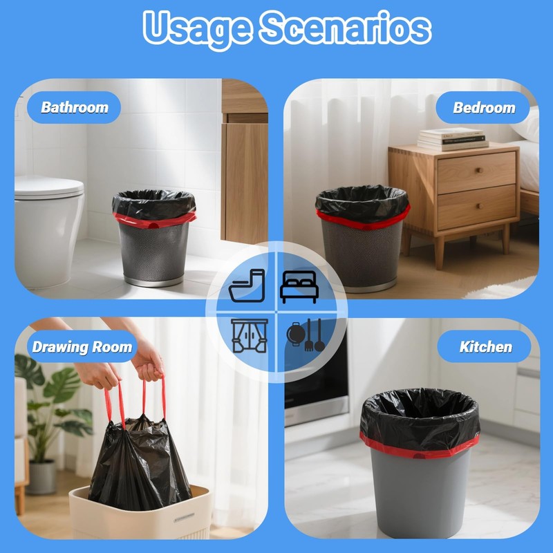 5L Bin Bags Drawstring Small Bin Liners 40 Black Waste