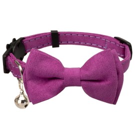 Gyapet Cat Collar with Bow Tie Bell Breakaway Kitten Small Pet Safety Solid Wedding Basic Pure Color Suede Soft Adjustable [1pc] Purple