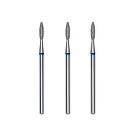 STALEKS PRO Set of 3 diamond cuticle burs, 2.1 x 0.8 mm. Rounded Flame Shape (Medium Grit)