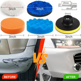 3 Inch Car Foam Drill Polishing Pad, Kits of 24 Pcs, Car Sponge Buffing Pads, Woolen Buffer Pads, Suction Cup with Drill Adapter for Car Polishing Waxing Sealing Glaze