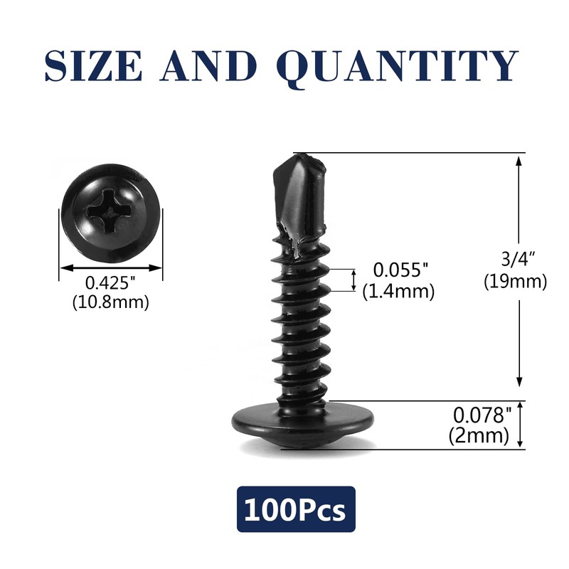 #8 x 3/4" Sheet Metal Screws 100Pcs 410 Stainless Steel