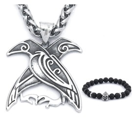 BAVIPOWER Viking Raven Necklace for Men Women Nordic Pendant Norse Powerful Amulet Talisman Stainless Steel Keel Chain