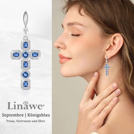 Linawe Cross Earrings Dangling, Women's Earrings in Silver and Gold, Fashion Jewellery Earrings, Crystal Rhinestones, Moissanite Cross Pendant Earrings, Birthstone Earrings Set, Copper Brass Cubic