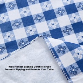 Newbridge 52 x 70 Inch Rectangle Vinyl Tablecloth with Flannel Backing, Bistro Tavern Check, Café Checkered Indoor Outdoor Vinyl Table Cover for Picnic, Barbecue and Patio Dining, Blue