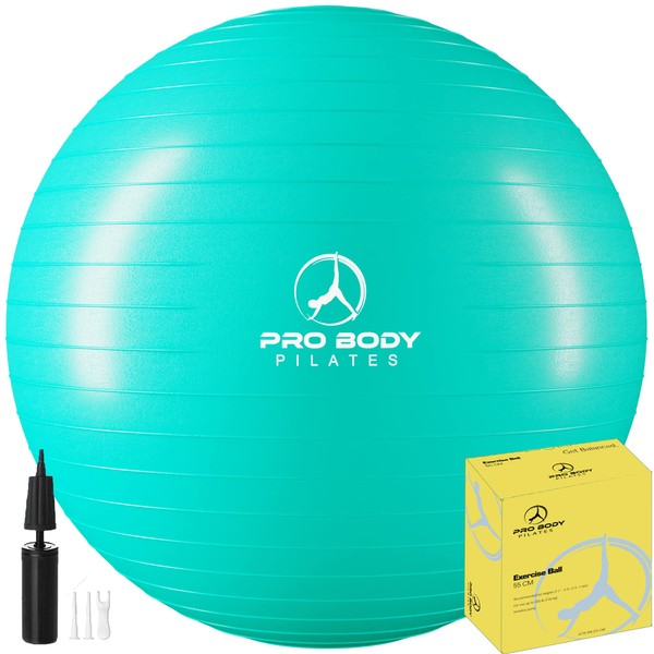 ProBody Pilates Ball Exercise Ball Yoga Ball, Multiple Sizes Stability Ball Chair, Gym Grade Birthing Ball for Pregnancy, Fitness, Balance, Workout at Home, Office and Physical Therapy (Aqua, 85 cm)