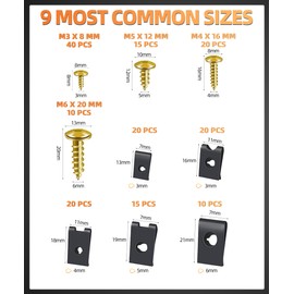 Zlirfy 170pcs U Nut Clips,Auto Car U-Clip U Nut and Screw Assortment Kit,Automotive U Nut Screw Clip,Metal Body Panel Clip Fasteners,Auto Car Clips Fasteners Screws Set