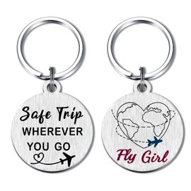 Wherever You Go Keychain - Flight Attendants Gift for Women - Fly Girl Safe Trip - Airplane Fly Safe Key Ring, Aviation Graduation Gift