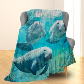 Ti Caldi Cute Manatee Blanket, Soft Flannel Animal Throw Blanket for Couch, Bed, Travel & Home Decor, Cozy Lightweight Warm Fluffy Fuzzy Blankets for Adults Kids Manatee Lovers 60×50 in