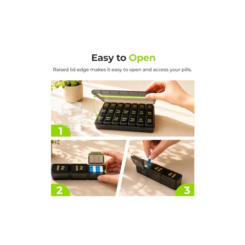 AUVON Weekly Pill Organiser 3 Times a Day, Face-Up Labels
