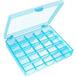 YEQIN 25 Slots Sky Blue Bobbin Box,Sewing Machine Bobbin Organizer Plastic Case,Transparent Empty Bobbins Spools Box for Sewing (1PC Blue Bobbin Box)