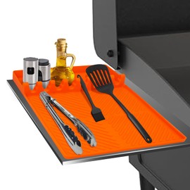 Silicone Spatula Mat, Large Grill Mat for Blackstone with Drip Pad, Heat Resistant Griddle Accessory, Griddle Tools Mat for Outdoor Grill Kitchen Counter (Orange)