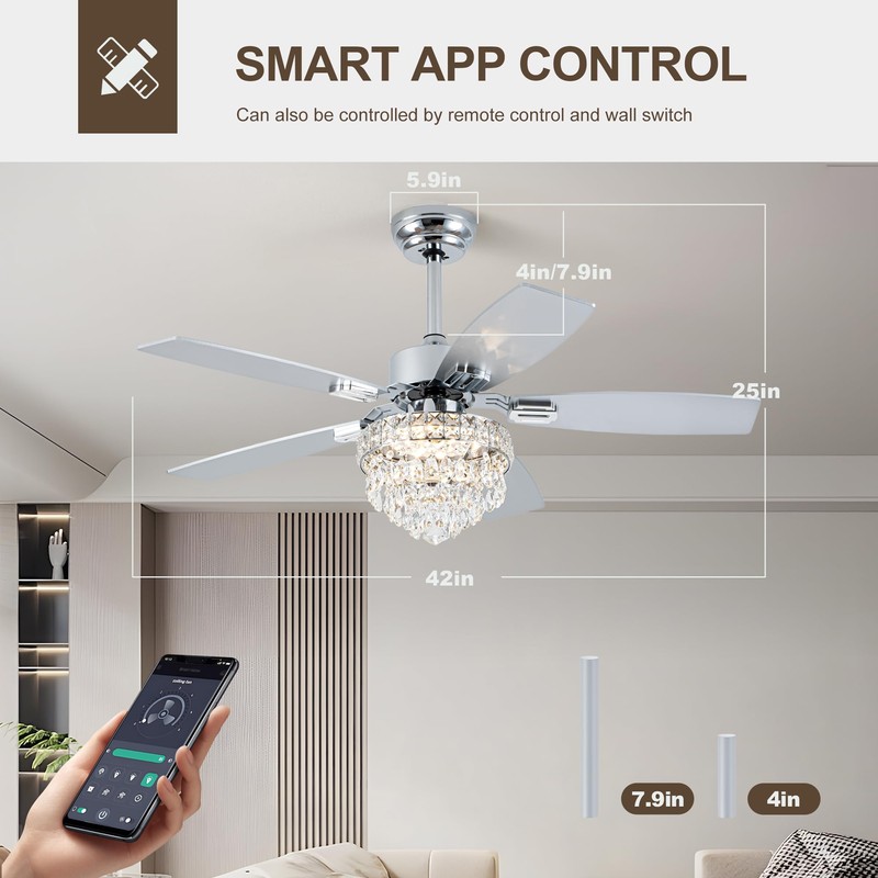 Esiovco Chandelier Ceiling Fans With Lights And Remote,42in Chandelier Fan