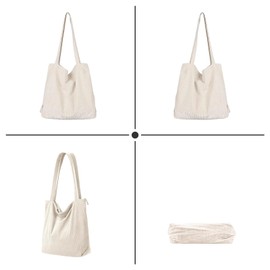 LassZone Thicken Corduroy Tote Bags for Women Girls Large Capacity Handbag Shoulder Bags Ladies Casual Hobo Bag with Zipper for College School Work Travel Shopping