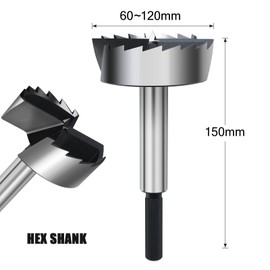 HSAWBIT 60mm Forstner Drill Bit for Woodworking, Forstner Bit Wood Drill Bits for Holes, Hinge Cutter (Ø60mm, length 150mm, HEX Shank)