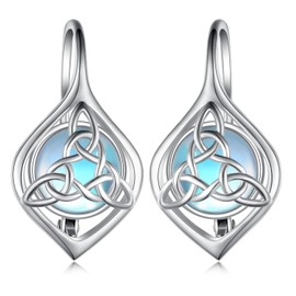 Daixiya Irish Celtic Earrings 925 Sterling Silver Moonstone Celtic Knot Leverback Earrings Ireland Jewelry Gifts for Women Mom