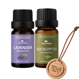 Lavender & Eucalyptus Essential Oils with Wood Car Diffuser | 100% Pure & Natural | Aromatherapy Set for Relaxation, Breathing, and Stress Relief | Hanging Diffuser with Leather Strap