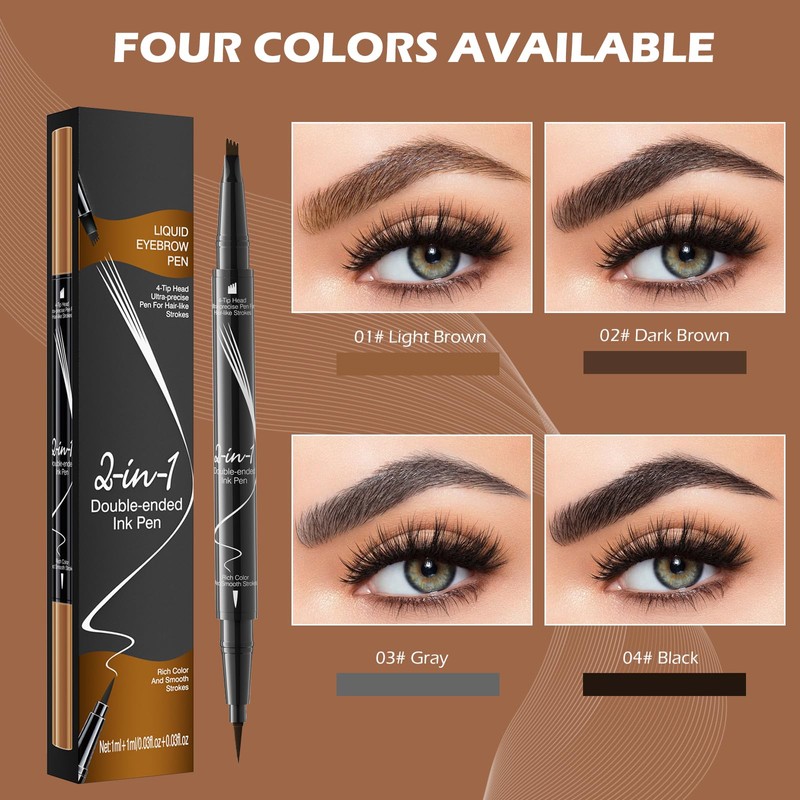 LOKFAR Microblading Eyebrow Pen, 2-In-1 Dual-Ended Waterproof Eyebrow Pencil with